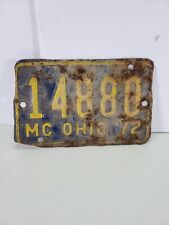 Vintage 1972 Ohio USA Motorcycle License Plate Rustic 14880 MC picture