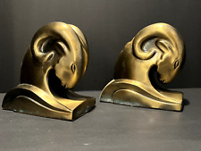 Art Deco Rams Head Bookends Pair by Cornell Foundry - Circa 1930 picture