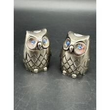 Vintage Silverplated Owl Salt & Pepper Shakers Blue Eyes EUC picture