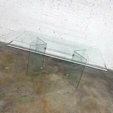 Modern All Glass Dining Table V Double Pedestal Base Style Pace Collection picture
