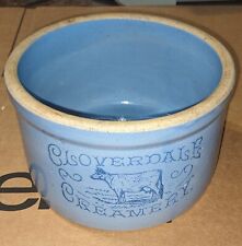 Vintage Cloverdale Creamery Stoneware Butter Crock w/ Cow Blue picture