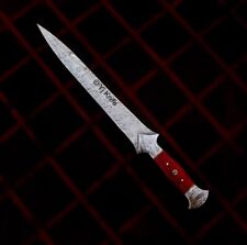 BEAUTIFUL CUSTOM HANDMADE 22 INCHES DAMASCUS STEEL HUNTING SWORD WITH SHEATH picture