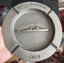 Sailor Made Steel Ashtray USS Norfolk EDL-1 Cruiser Destroyer 1949-50 Trench Art picture