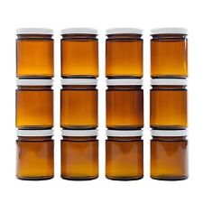 9 Ounce Amber Glass Straight Sided Mason Canning Jars - with 70mm White Metal... picture