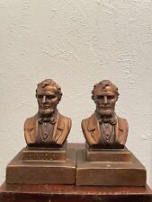 bronze copper tone abraham lincoln bust bookends 6.5” T picture