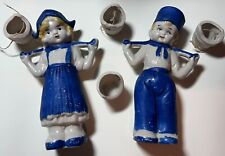 Vintage Dutch Boy Girl Figurines Blue & White Porcelain Set Pair made in Japan picture