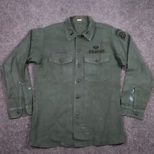 Vintage US ARMY Uniform Shirt Mens 16.5 34 Large Sateen 107 60s 70s Paint Stain* picture