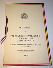 Rare Antique American & French Military Veterans Breakfast Menu MO Athletic Club picture