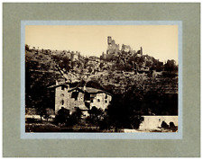 France, Pont-de-Labeaume, ruins of the Château de Ventadour vintage print, print d picture
