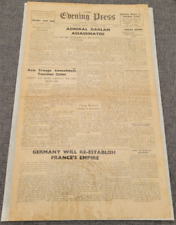 GUERNSEY EVENING PRESS WW2 ADMIRAL DARLAN ASSASSINATED 23RD DEC 1942 NEWSPAPER picture