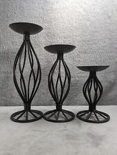 Vintage Set of 3 Black Metal Candle Candlestick Holders/Pedestals/Risers Decor picture