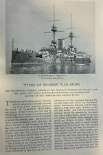 1896 Navy Naval Types of Modern Warships illustrated picture