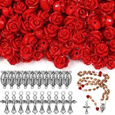 140 Pcs Rosary Making Supplies Carved Rose Beads Flower Beads Rosary Kit Cross C picture