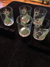 XMAS Tree/Wreath Set of 5 Holiday On-the-Rocks Old-Fashioned Glasses Vtg 80s erc picture