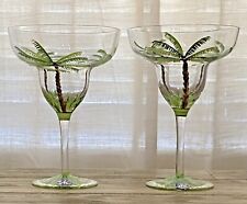VTG Margarita Glasses Hand Painted Palm Tree Frozen Cocktail Tropical -2 picture
