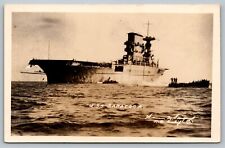 Postcard USS Saratoga Navy Aircraft Carrier At Sea Supplies WWI WWII Era RPPC picture