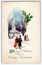 1927 Christmas Church Holly Winter Monmouth Precancel Stamp Illinois IL Postcard picture