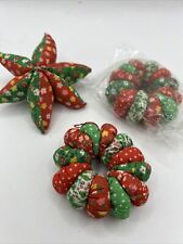 Vtg Lot 3 Fabric Hand Quilted Christmas Tree Ornaments Plush Stuffed  Colorful picture