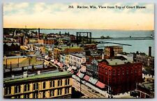Racine Wisconsin~Main Street Birdseye View @ Top of Courthouse~c1910 Postcard picture