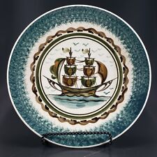 Greek Pottery Sail Ship Wall Plate Keramikos Athens Teal Olive Brown picture