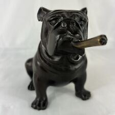 English Bulldog Smoking a Cigar Mantel Bust Statue Detailed Bronze Finish Heavy picture