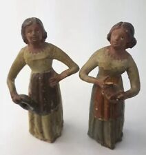 Antique Terra Cotta Clay Women Figurines Lot Of 2 Ethnic Folk Art 3.5 Inch picture