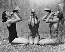 Young Ladies Drinking from Bottle in Swimsuits Vintage Photo - Wine Beer Bar Art picture
