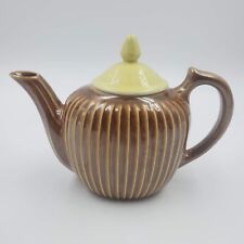 Chocolate Brown Ribbed Teapot Mid Century Vintage Fraunfelter China Ohio picture