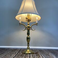 Vintage French Bouillotte Brass Table 3 Way Lamp Double Candelabra  26” w/Shade picture