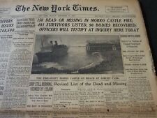 1934 SEPT 10 NEW YORK TIMES - 156 DEAD OR MISSING IN MORRO CASTLE FIRE - NT 5909 picture