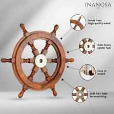 NAUTICAL ANTIQUE  VINTAGE SHIPS HANDMADE FINISHING BRASS BOAT 24'' WHEEL WALL picture