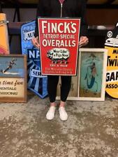 Antique Vintage Old Style Sign Fincks Overalls Made USA picture
