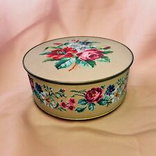 Vintage 1940s Guildcraft New York Floral Textured Round Tin Storage Container picture