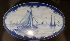 Vintage Western Germany Cookie Biscuit Tin Windmills Blue & White Oval Dutch 6+
