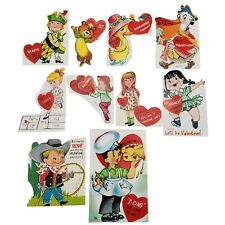 Vintage Lot of 10 Small Childrens Valentine's Day Cards Cowboy Baker Kids Animal picture