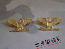 Pair WW2 WWII US Army Colonel Eagle War Bird Device Pin Badge Insignia Gold picture