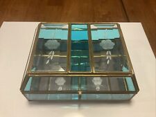 Stunning Etched Glass Handmade Vintage Jewelry Box w/ Brass picture