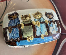 Antique vintage hand painted lacquered box trinket box jewelry box small cats picture