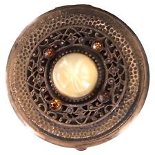 Vintage Austrian Style Compact Jeweled Amber Crystals Cabochon Center picture