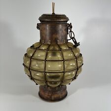 Nulco Large Vintage Caged Ship Lamp, Nautical Amber Glass Lamp Copper MCM picture