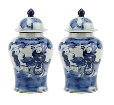 Jar Pair Blue White Ginger Temple Jar Boys Play Chinoiserie Chinese Ming Style picture
