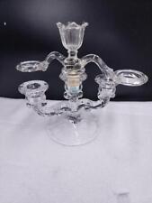 Vintage Clear Glass 3-Candle Holder Candelabra in two parts Etched Glass Bottom picture