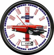 Licensed 1959 Red Impala 2 Door Muscle Car General Motors Retro Sign Wall Clock picture