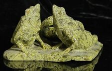 Vintage Southeast Asia Carved Green Agate Komodo Dragons Fighting Figurine picture