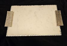 Classic Touch White Marble Serving Challah Charcuterie Tray Silver Handles NIB picture