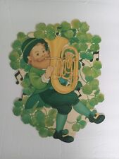 Vintage St. Patrick’s Day Die Cut Leprechaun A.G.C. K. Reilly Shamrocks Tuba picture