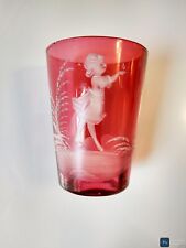 Cranberry Cameo Glass Tumbler Little Girl Holding Flower picture
