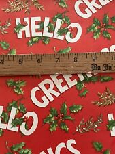 VTG CHRISTMAS WRAPPING PAPER GIFT WRAP NOS HELLO GREETINGS HOLLY ON RED 1950 picture
