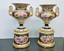 Antique Pair of Magnificent Paris Floral Porcelain Urns on Stands picture