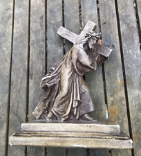 ￼ ￼Vintage Belgian Jesus carrying Cross statue chalk ware plaster 9 1/2 inches picture